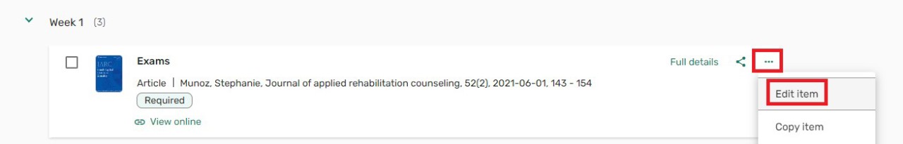 Screenshot of the edit item button when clicking on item menu (the three dots).