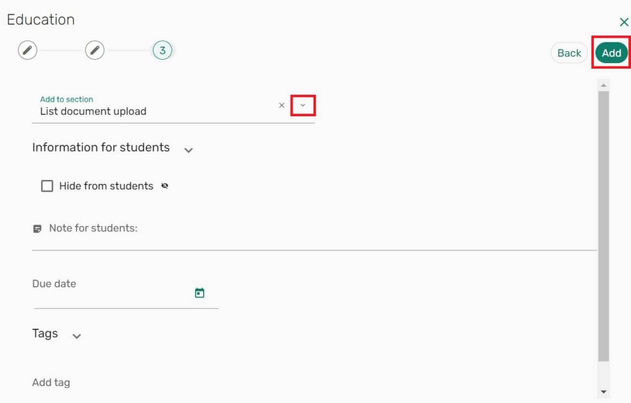 Screenshot of the third manual entry page. Shows the add to section arrow and add button. 