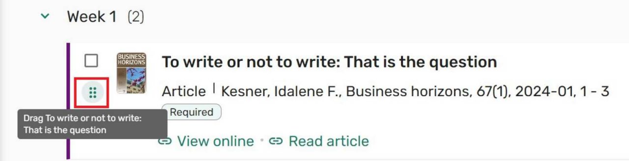 Screenshot of the drag item button.